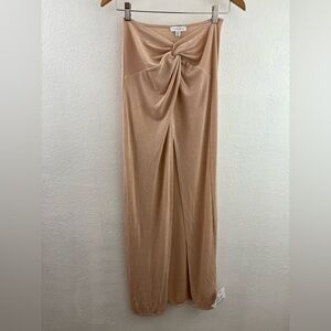 Topshop slinky straight beige maxi skirt with a front knot and high slit size 4